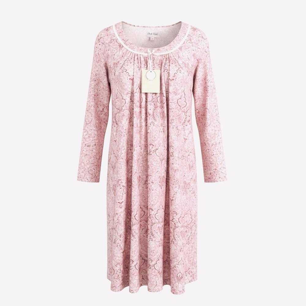 Women's Nightgown S Soft Long Sleeve Nightwear Sleep Dress Pale Pink Abstact New